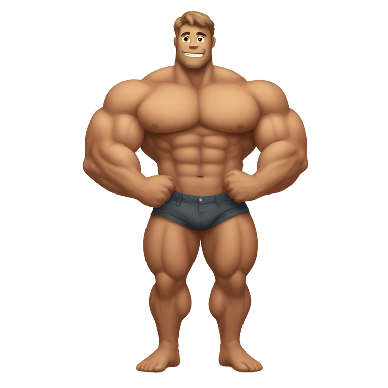 絵文字：muscular, handsome man with his arms folded, nude, huge penis between his legs