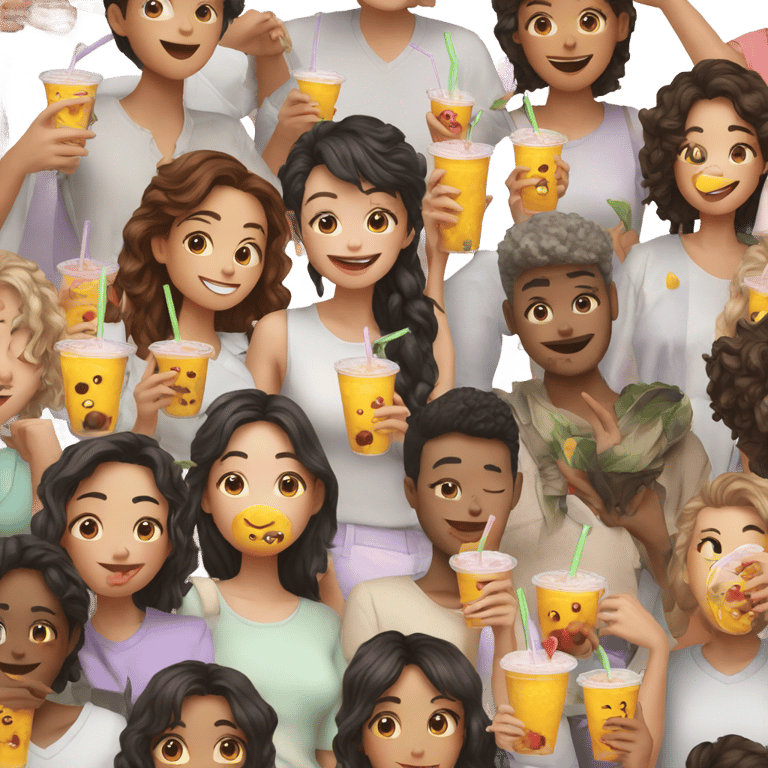 genmoji: Me and friends drinking boba