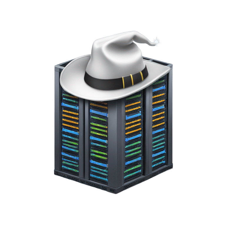 genmoji: datacenter server rack with wizard hat on top of it