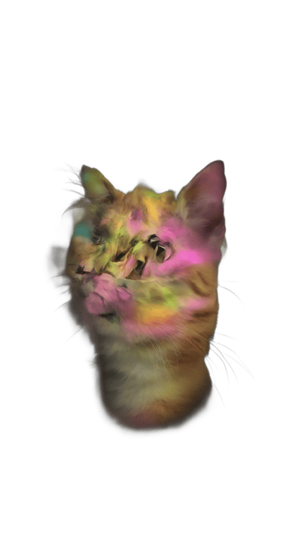 genmoji: Him being a pink cat with a cat body riding on a rainbow