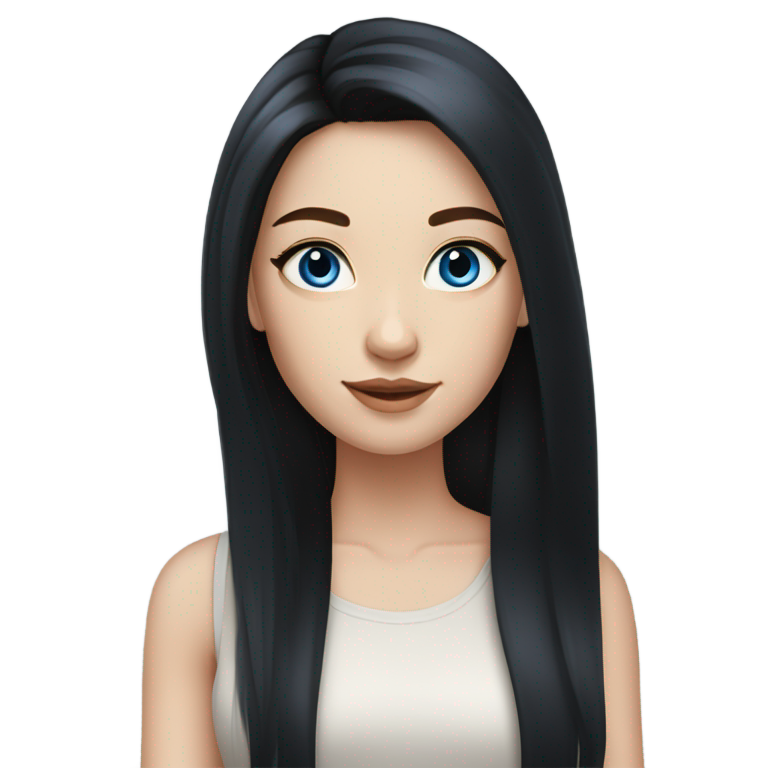 genmoji: caucasian girl with fair skin, black long voluminous straight hair and dark blue eyes, natural makeup