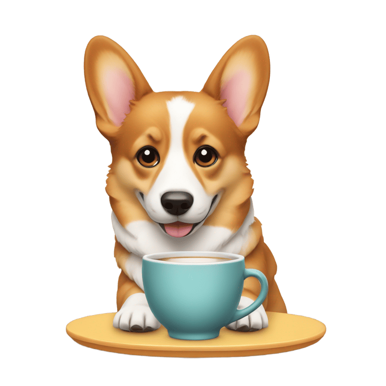 genmoji: a corgi dog with a cup of tea