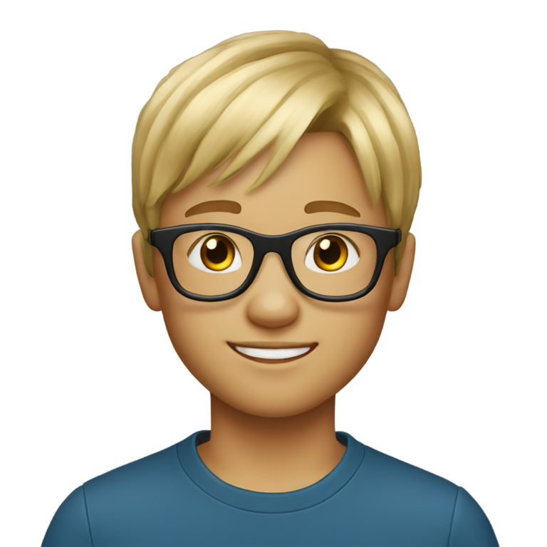 genmoji : Garçon de 11 ans avec une frange blonde texturée et des lunettes transparentes.