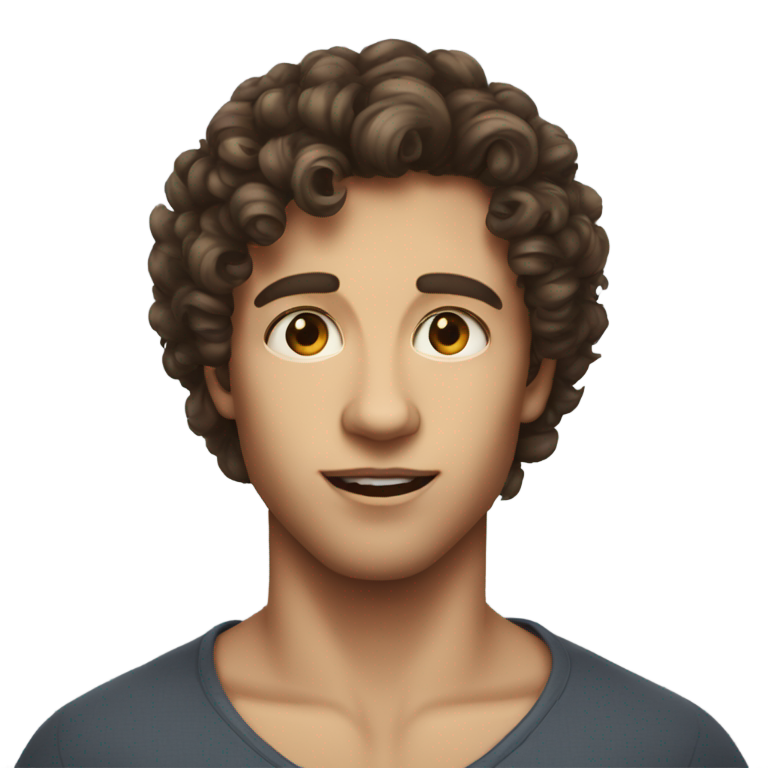 genmoji: Brunette curly head boy mewing sharp jawline