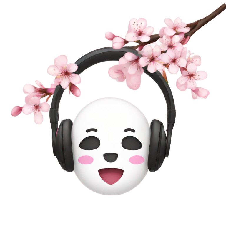 genmoji: Headphones, cherry blossoms, ribbon, white heart