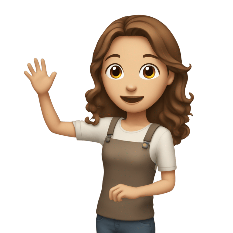 genmoji: girl with brown hair putting her hand forward and singing