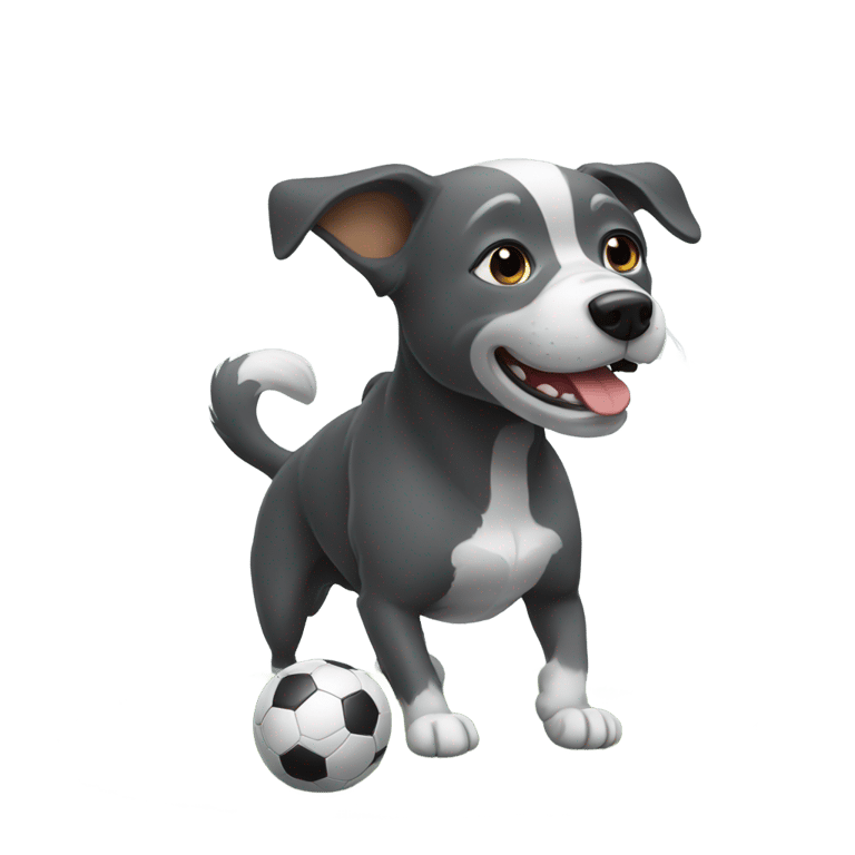 genmoji: black and gray dog playing soccer