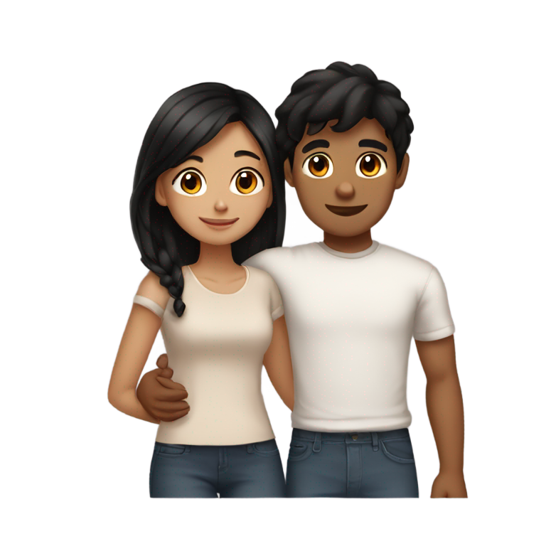 genmoji: 2 teenage friends one cute brown girl with black hair till shoulders hugging a brown guy