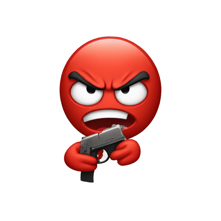 genmoji : Visage rouge furieux tenant une arme
