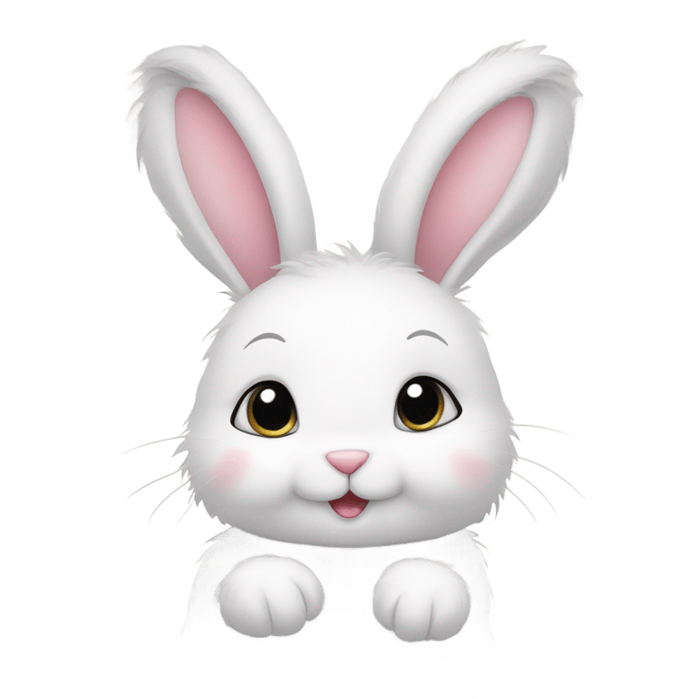 genmoji: Fluffy white bunny, big ears, round cheeks, tiny nose, bright eyes."hugging teddy