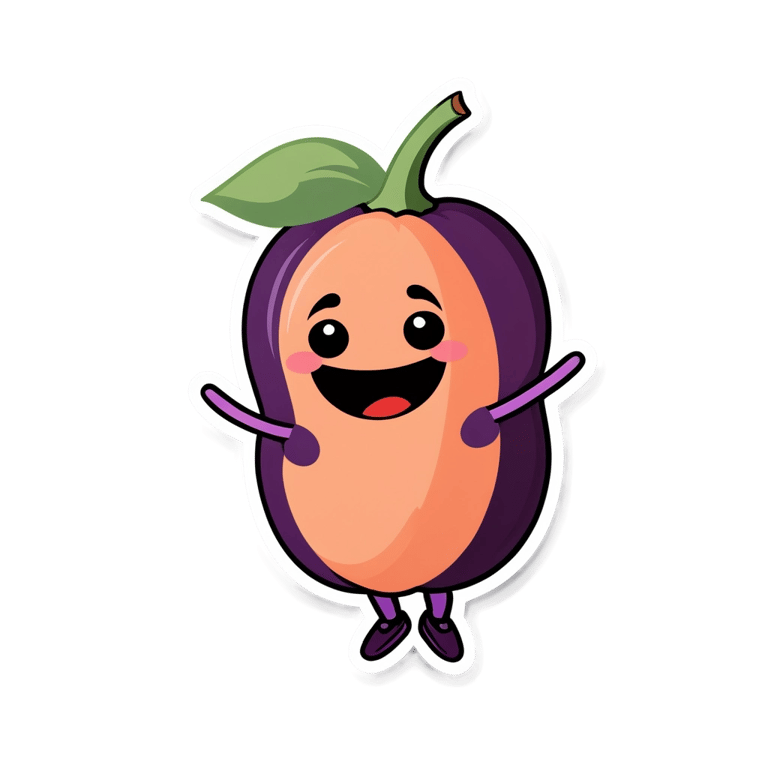 genmoji: Peach dancing on an eggplant