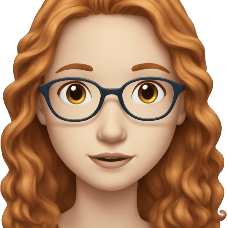 genmoji: A pretty girl with pale skin, long wavy auburn hair, blue eyes, and glasses