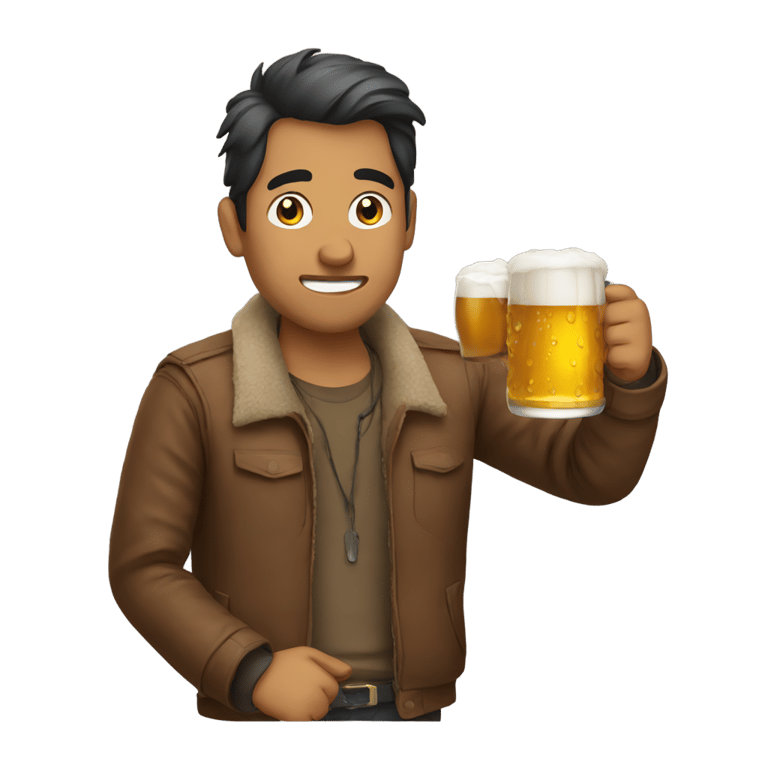 genmoji: drunk indian in brown jacket having a beer