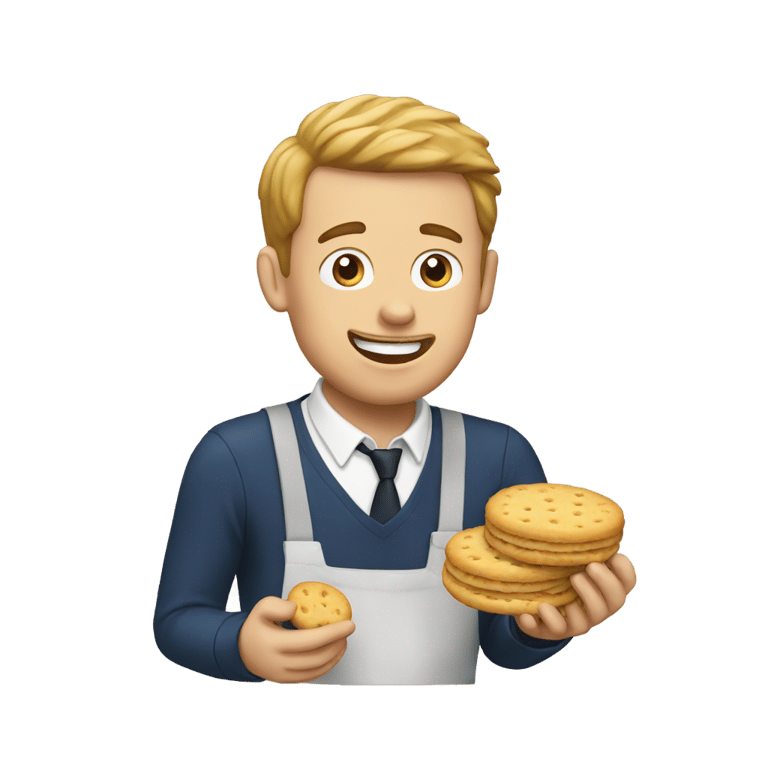 genmoji: a British guy eating biscuits