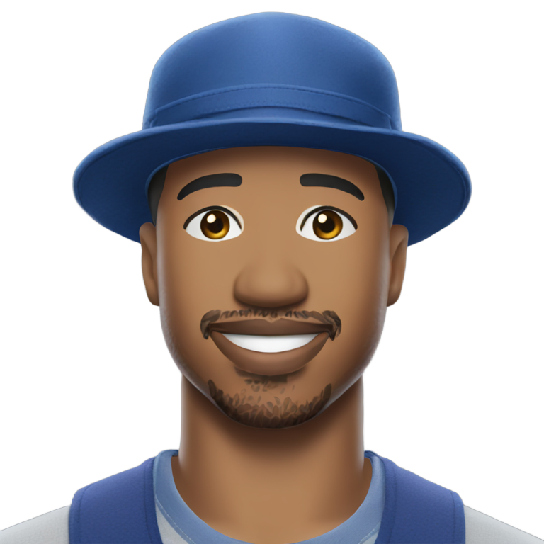 genmoji: Michael B Jordan smiling evilly while wearing a blue kangol hat