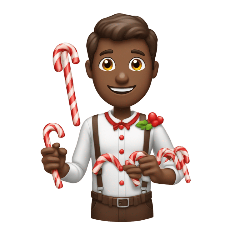 genmoji: Chocolate bar man with candy cane buttons