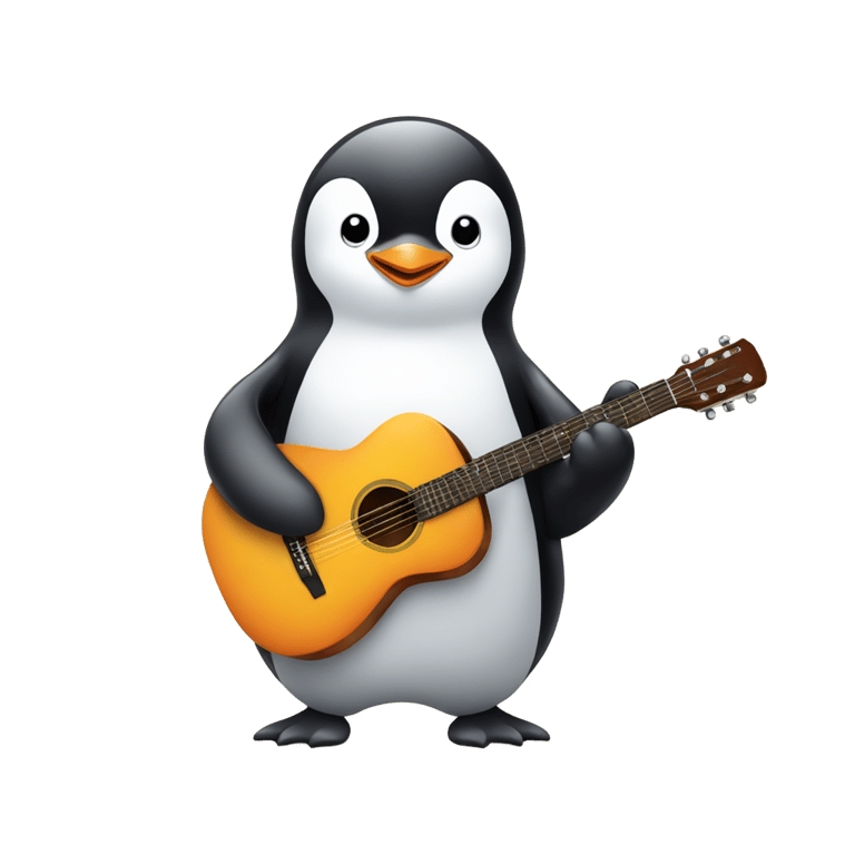 genmoji: A  cute penguin playing with guitar