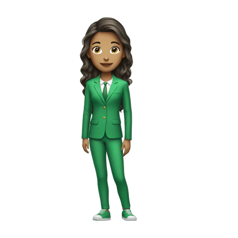 genmoji: a teenage girl with a green suit