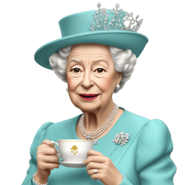 genmoji: HRM queen Elizabeth, drinking tea