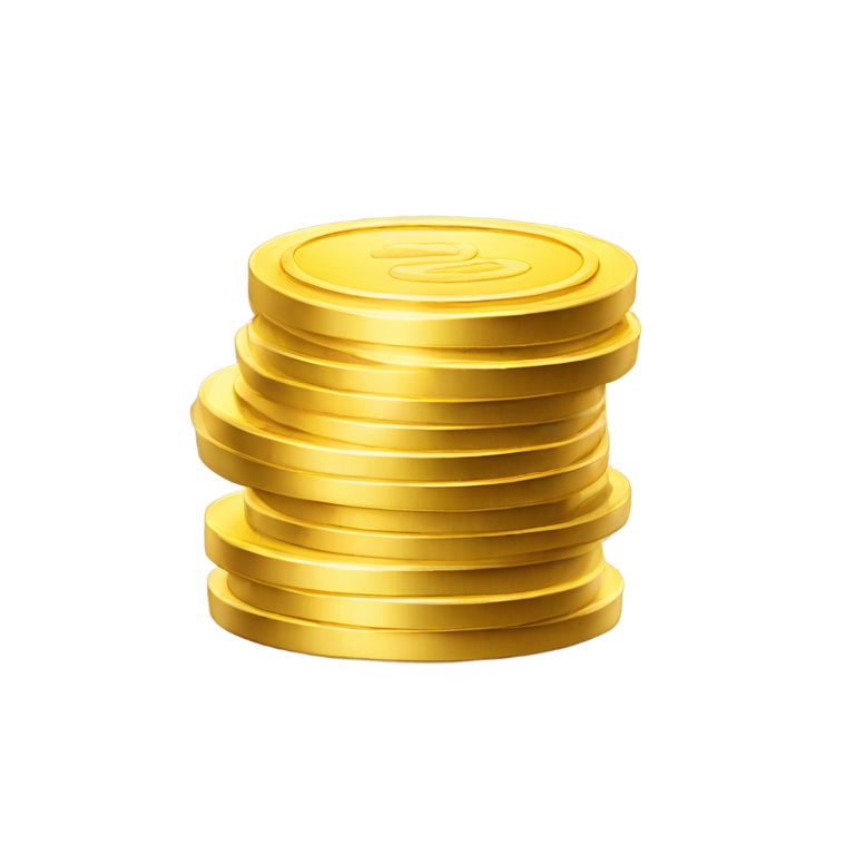genmoji: "A stack of 3 shiny, yellow coin with a smooth, reflective surface, detailed with a subtle embossed edge for texture. The coin glimmers under soft light, emphasizing its golden hue and luxurious appearance."