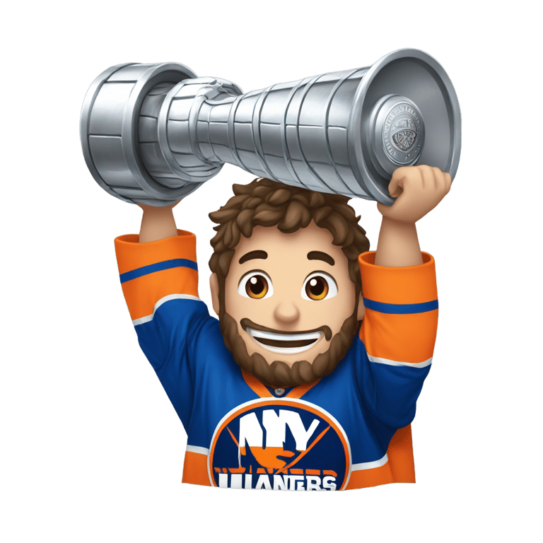 genmoji : New York islanders player lifting up a Stanley cup