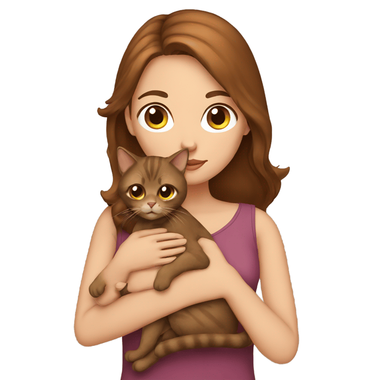 genmoji : Femme aux cheveux bruns tenant un chat brun