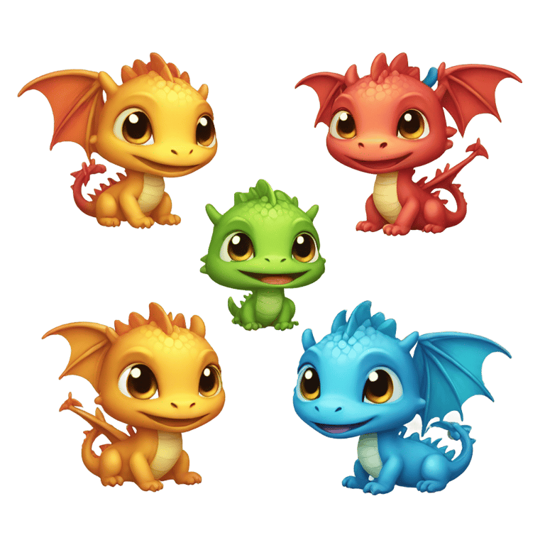 genmoji: Four cute baby dragons