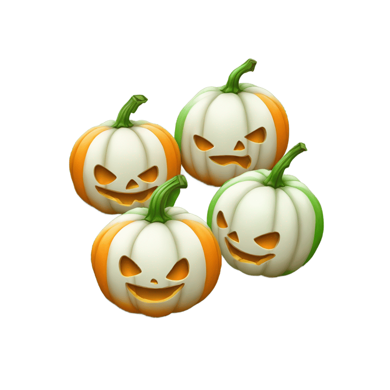 genmoji: Three pumpkins in white, orange and green