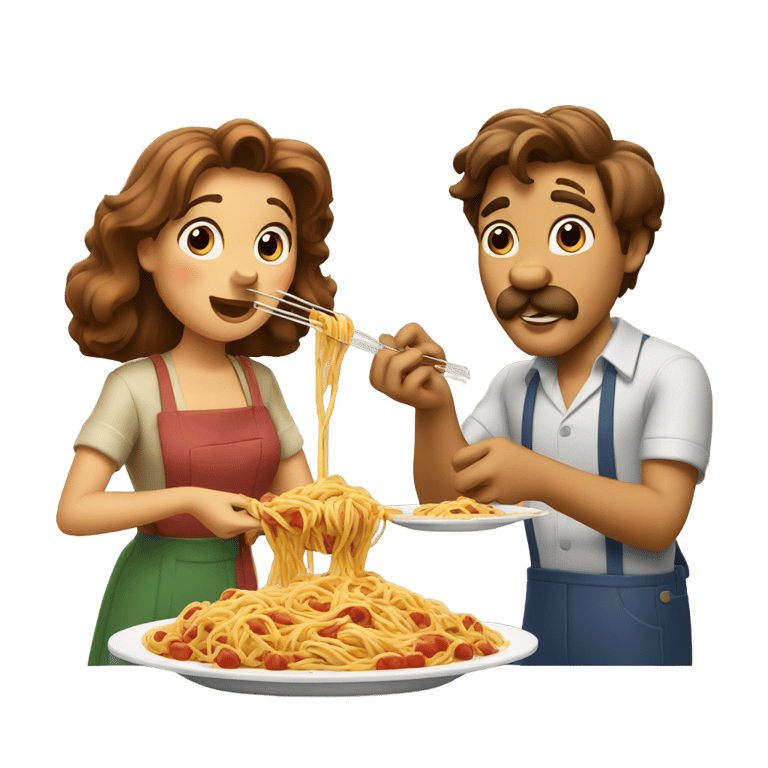 絵文字：Lady and The tramp eating spaghetti