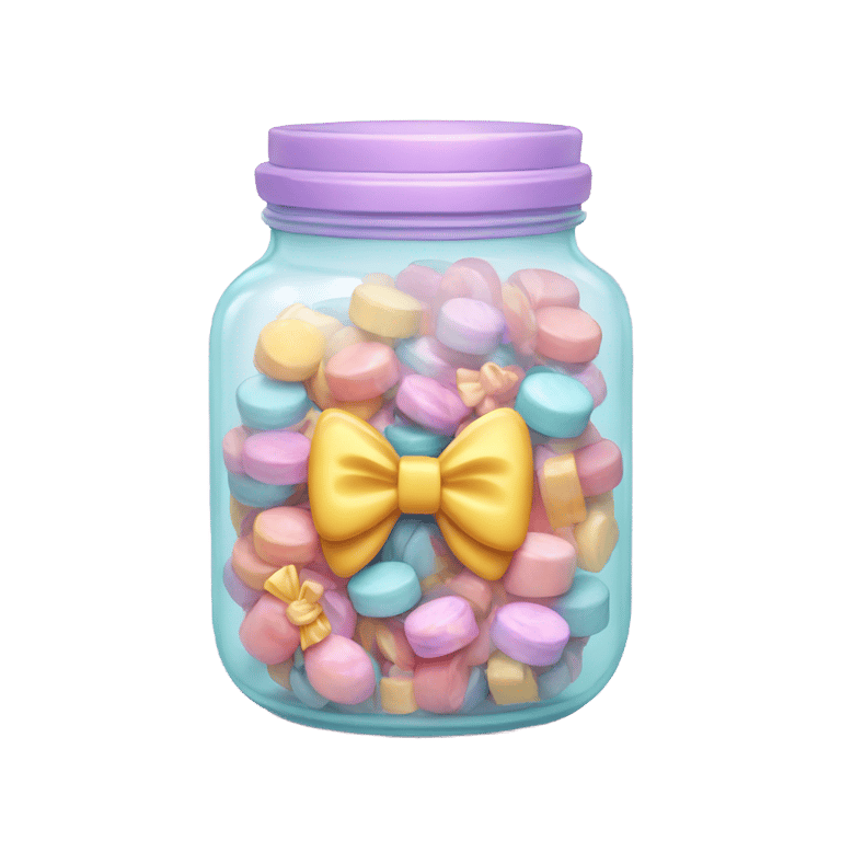 genmoji: A pastel candy jar decorated with a bow in the middle of the jar.