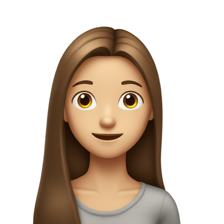 genmoji: girl with long brown straight hair who is happy and tired