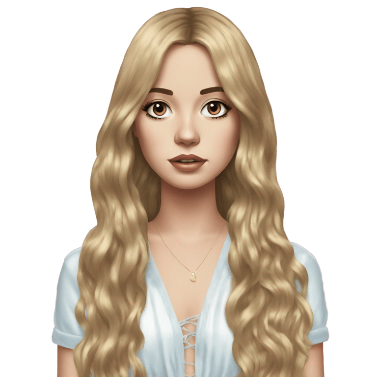 genmoji : Girl with very long hair and curtain bangs standing in a lana del Rey inspired outfit