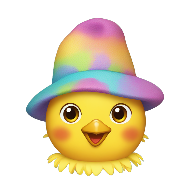 genmoji : A full look chick wearing a colorful hat.