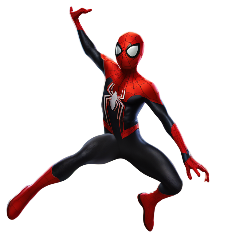 genmoji: Miles Morales in his Spider-Man suit jumping in his Spidey pose with Ney York City in the background
