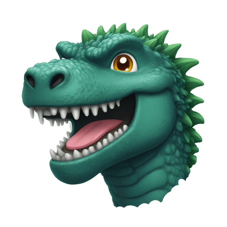 genmoji: Godzilla smiling, but dripping with sweat.