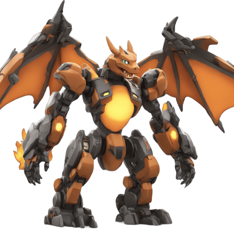 genmoji: Anime charizard mech in a night background