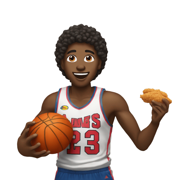 genmoji: A black person playing basketball, eating fried chicken and watermelon