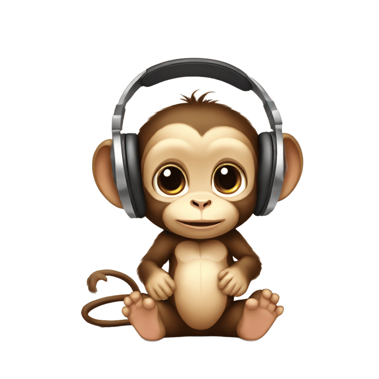 genmoji: baby monkey listening to headphones