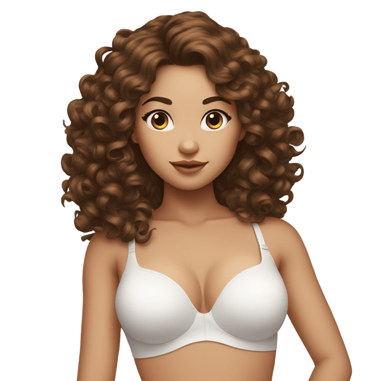 genmoji: hot-girl-bra-and-big-curl-brown hair and white skin