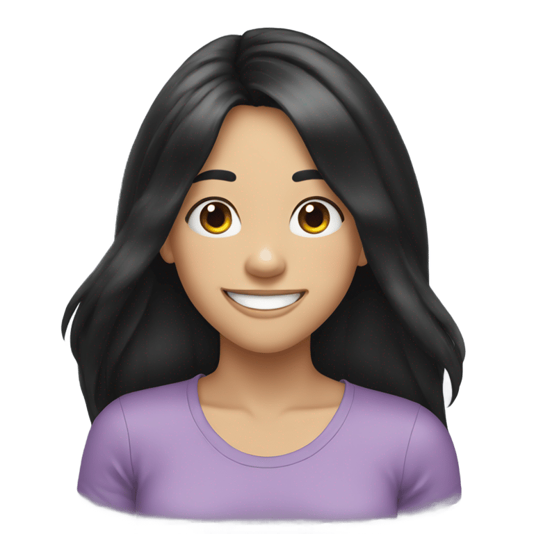 genmoji: a teenage girl with long black hair and goofy smile