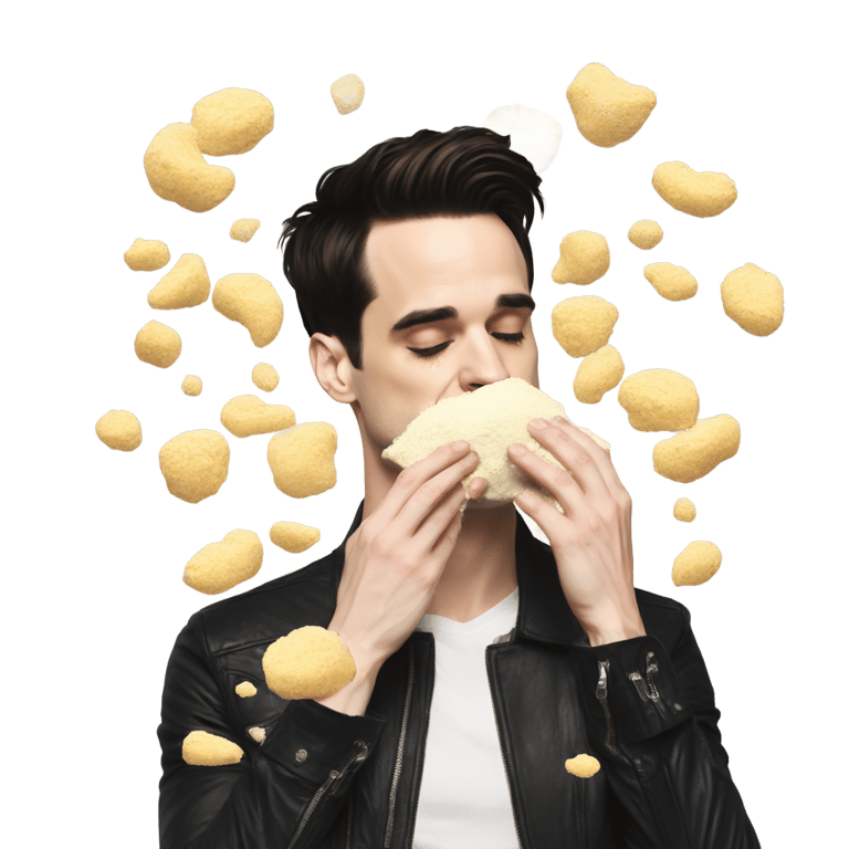 genmoji: Brendon Urie smelling a pile of flour