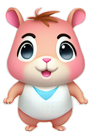 genmoji: Hamphrey is an anthropomorphic hamster with light pink fur and rosy cheeks. His eyes are big and bright, and he has a friendly smile. Hamphrey wears a white shirt with colored polka dots