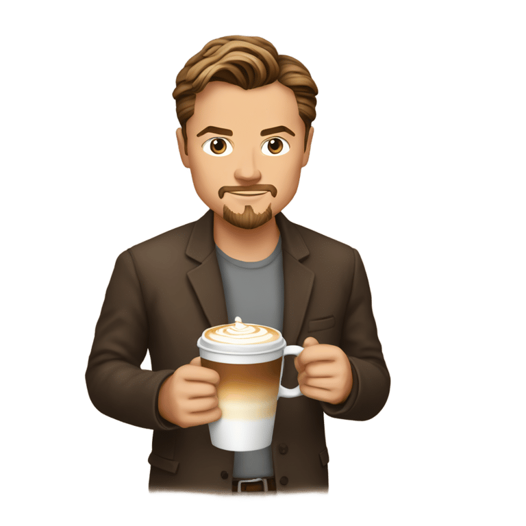 genmoji: leonardo dicaprio holding a cappuccino