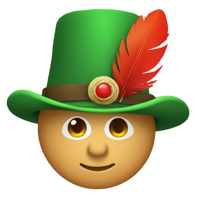 genmoji: green tyrolean hat with a red feather on the side
