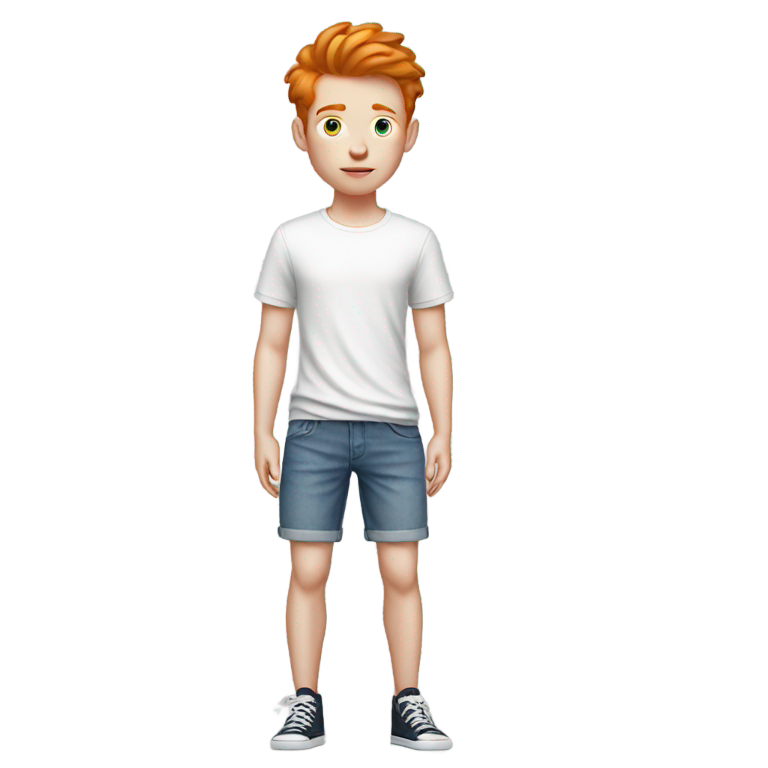 genmoji : Un garçon aux cheveux roux portant des short avec une chemise.