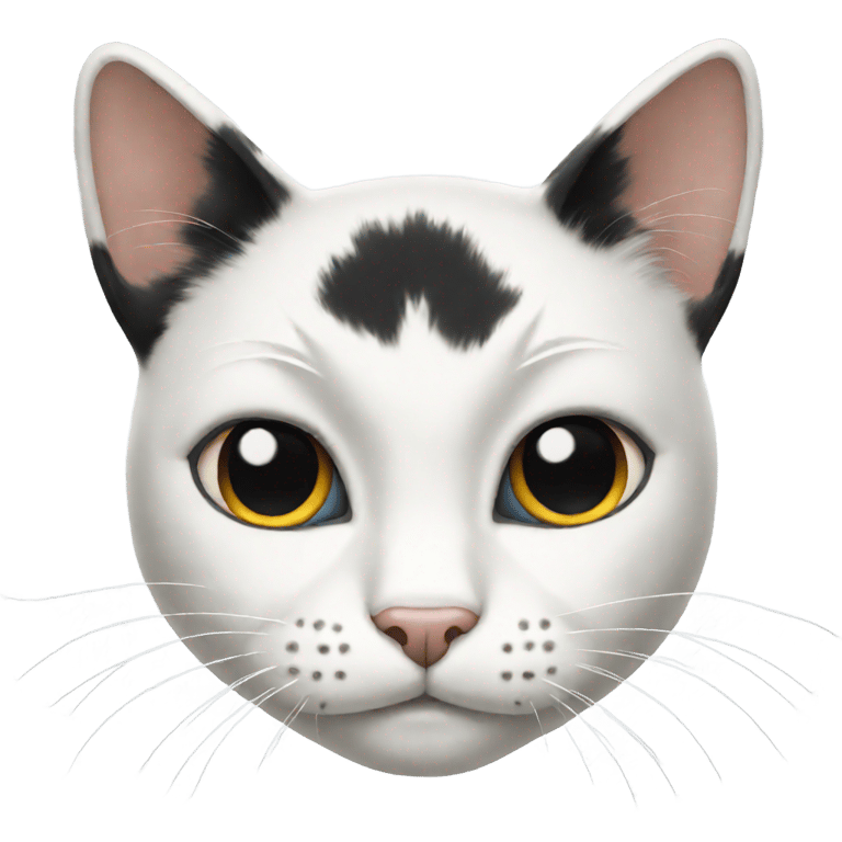 genmoji: White cat with black hair around ears