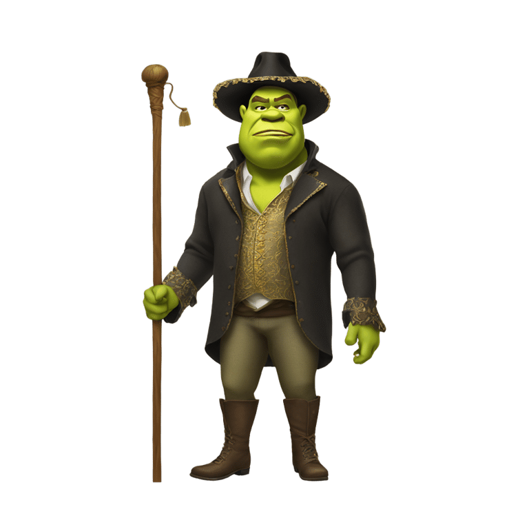 genmoji: shrek in a pimp outfit holding a cane