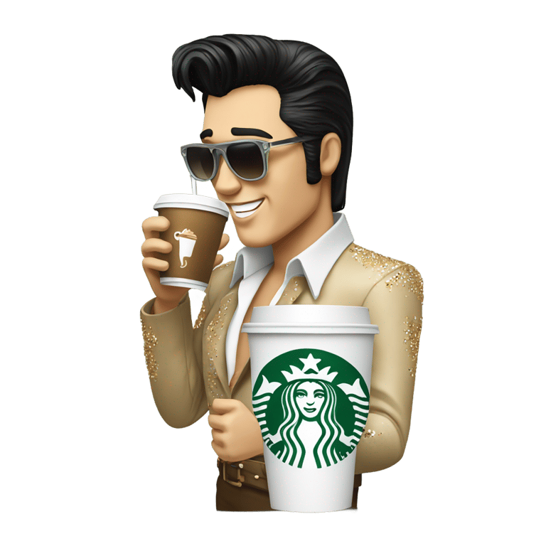 絵文字：Elvis Presley drinking large Starbucks coffee