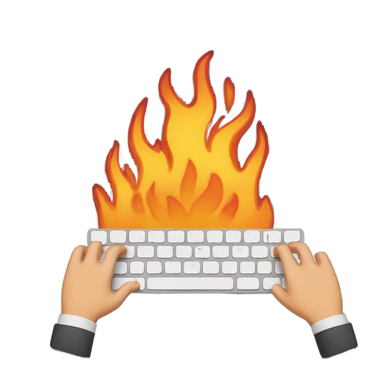 genmoji : hands typing on keyboard in fire