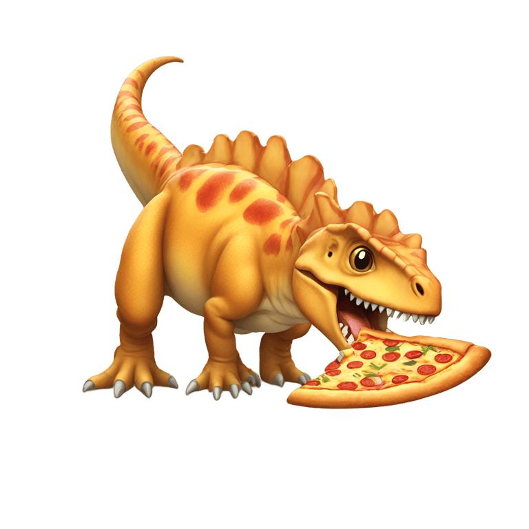 genmoji: dinosaur eating pizza